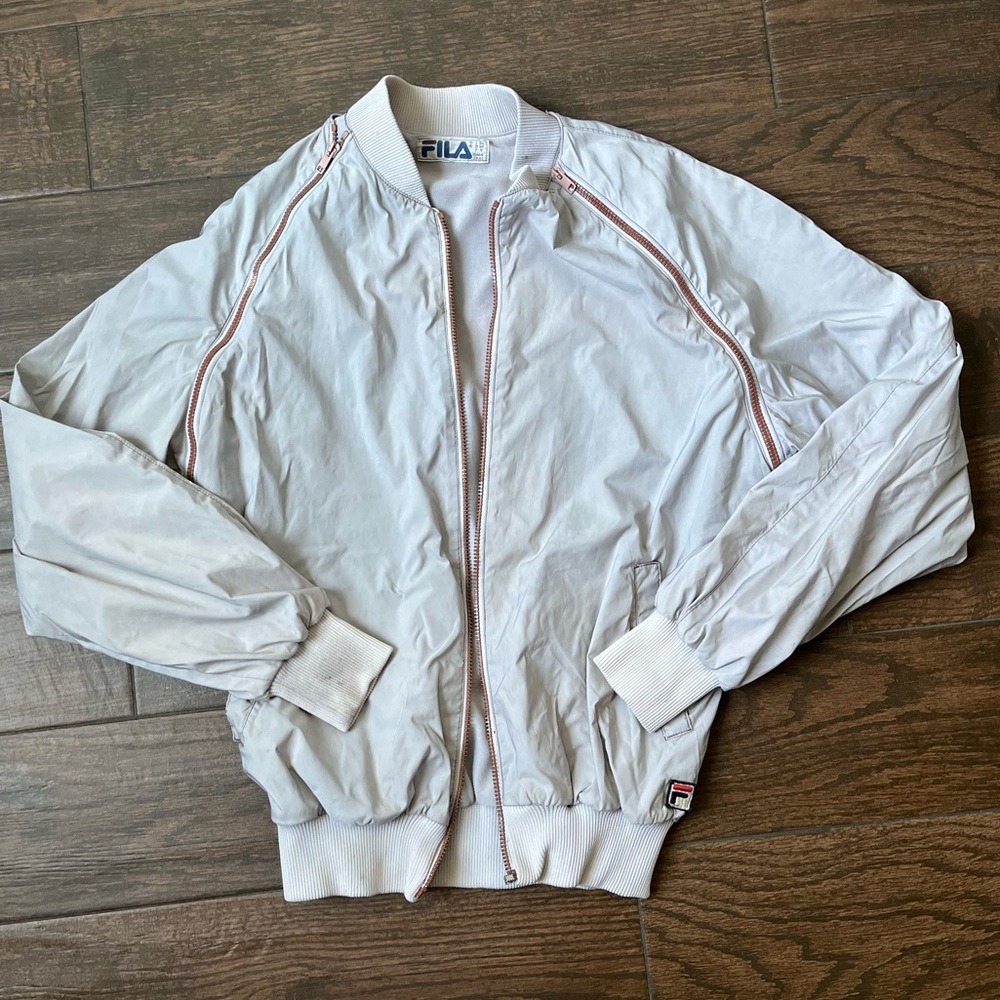 FILA dark beige zip up bomber jacket
